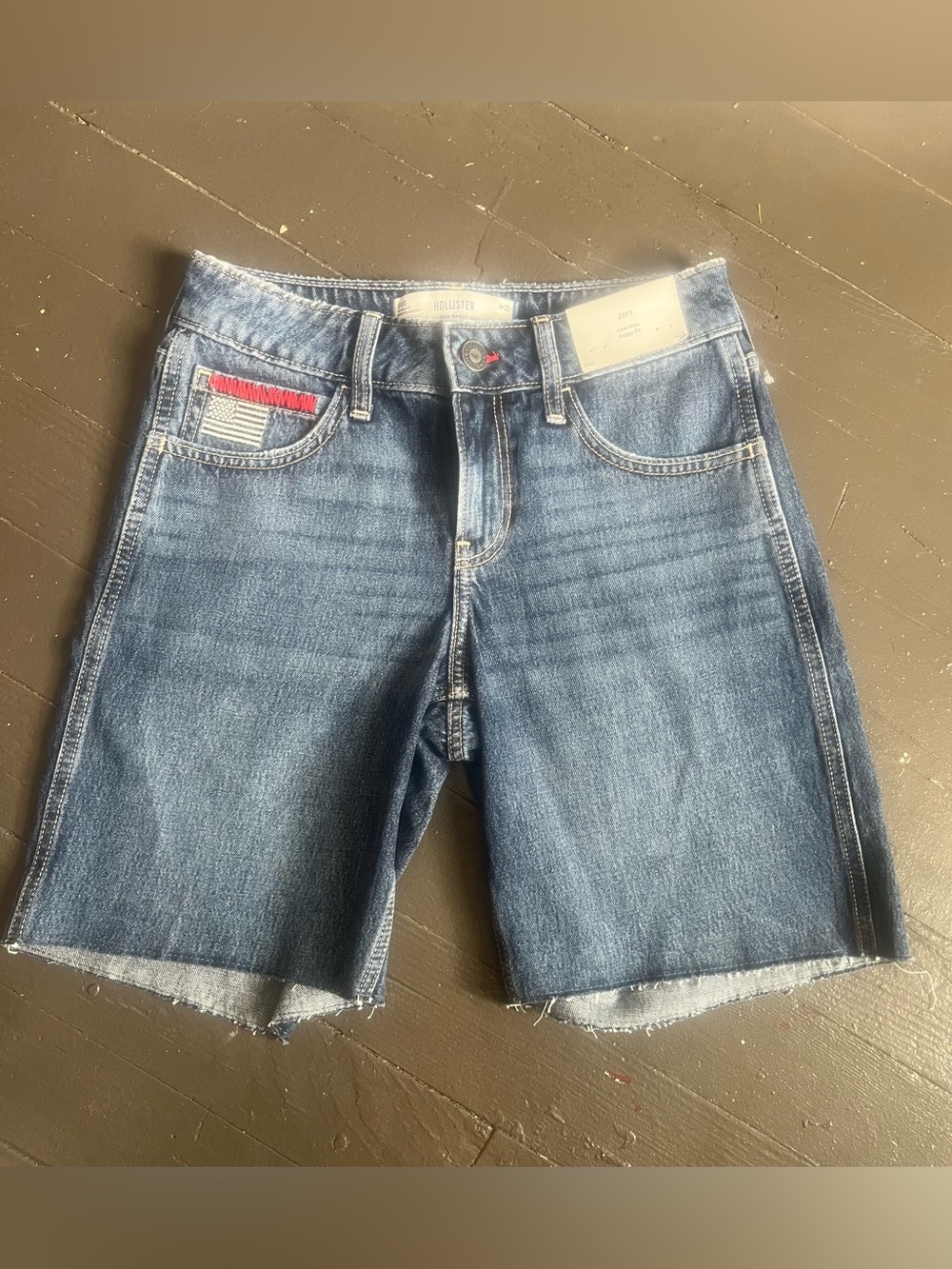 Hollister Low Rise Baggy Jort  Blue Denim Cutoff Shorts